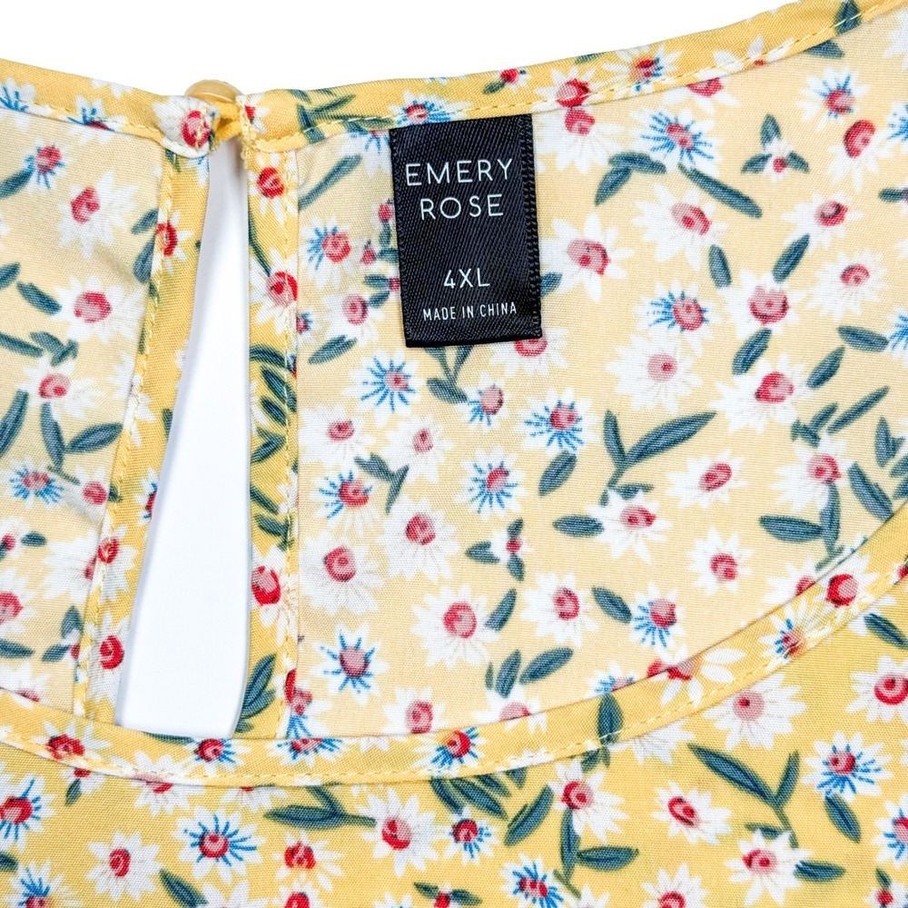Emery Rose Yellow Ditsy Floral Puff Sleeve Blouse 4X Boho Cottagecore Daisy Top - Picture 5 of 10